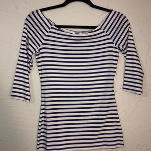 Blue & white striped scoop neck